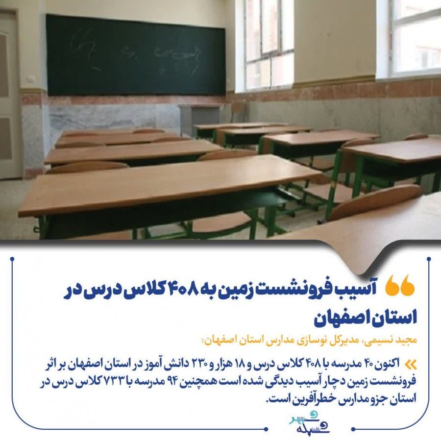 آسیب فرونشست زمین به ۴۰۸ کلاس درس در استان اصفهان