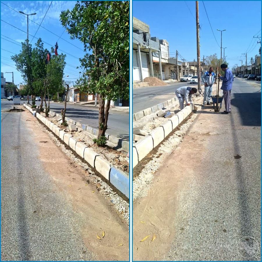 ادامه عملیات جدولگذاری در بلوار کیان منطقه ۶ اهواز