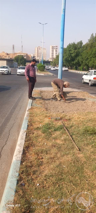 آغاز عملیات بذرپاشی گل در بلوار ساحلی شرقی حوزه استحفاظی شهرداری منطقه هفت اهواز