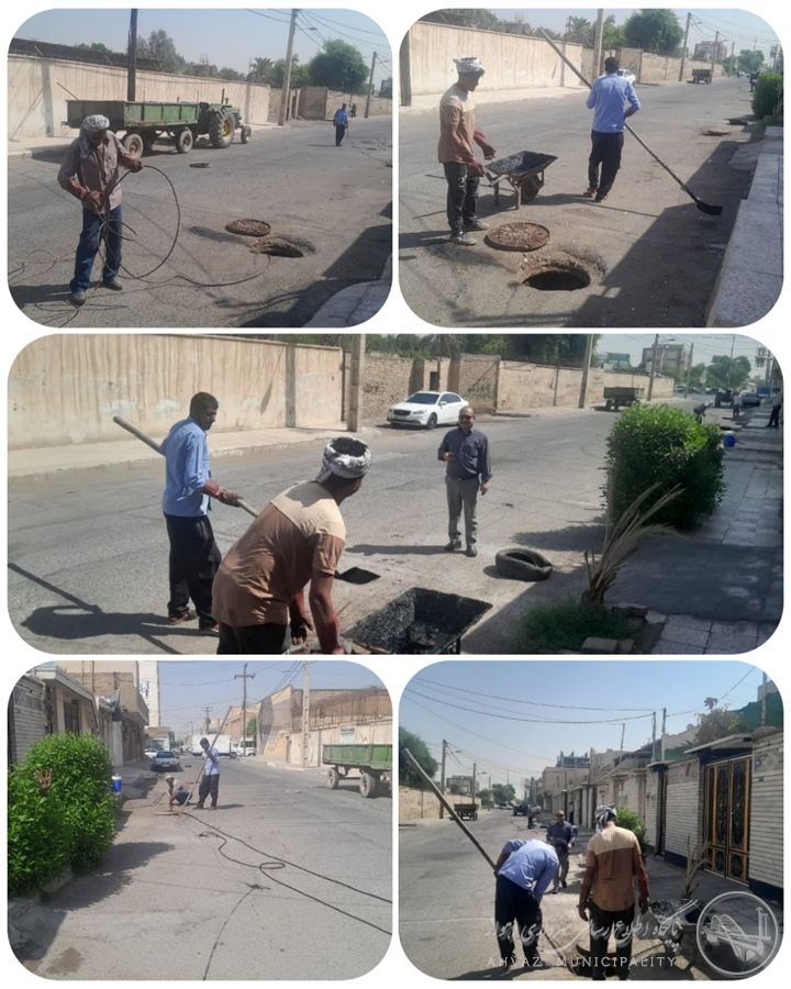عملیات لایروبی خیابان کسری در کوی نهضت‌آباد جهت پیشگیری از آب‌گرفتگی توسط شهرداری منطقه چهار اهواز
